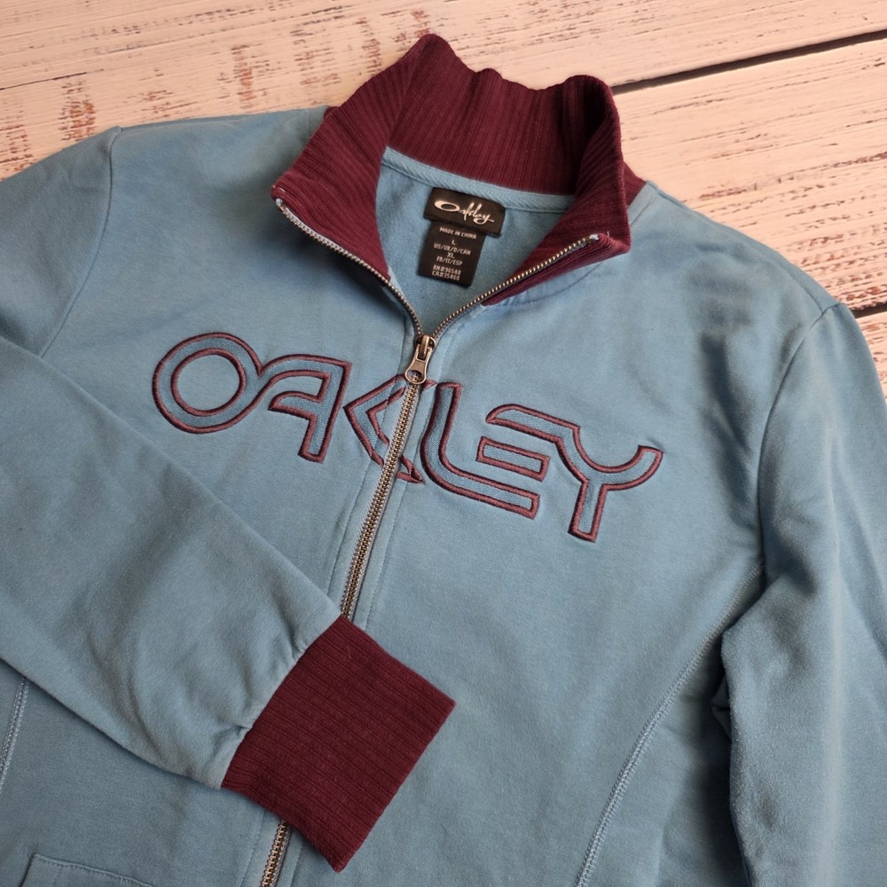 Oakley Jacket Mens Large Gray Full Zip Stand Collar Logo Sweatshirt Casual Y2K